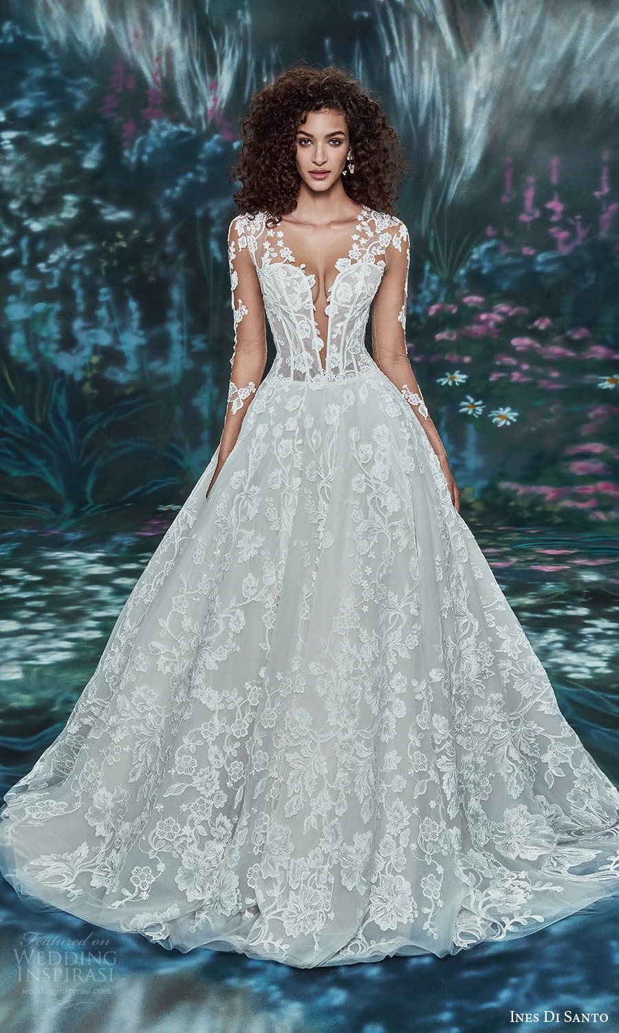 ines di santo spring 2022 bridal sheer long sleeves plunging v neckline fully embellished a line ball gown wedding dress chapel train (6) mv