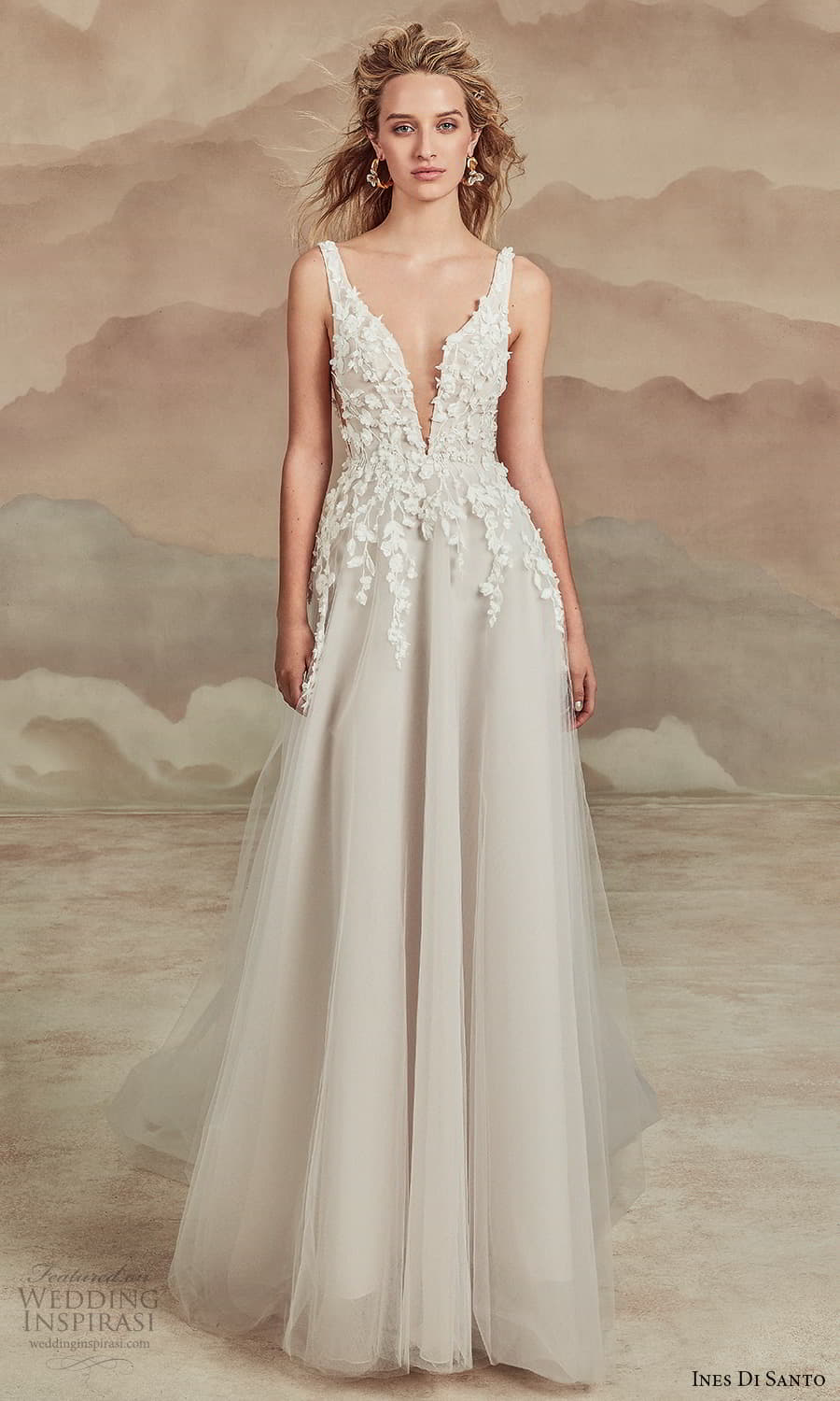 ines di santo spring 2022 bridal sleeveless straps plunging v neckline embellished bodice a line ball gown wedding dress chapel train (20) mv