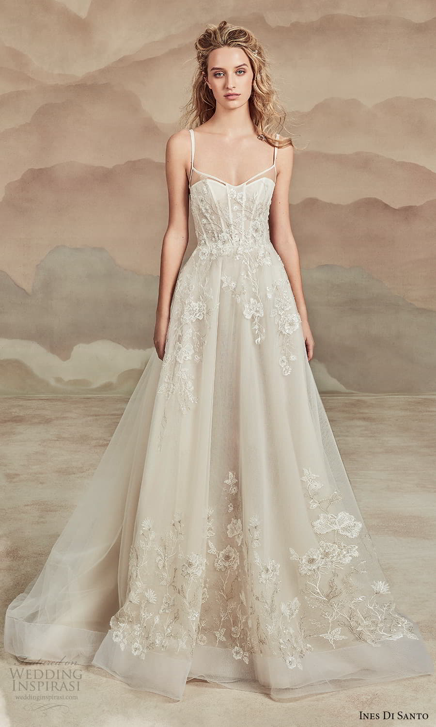 ines di santo spring 2022 bridal sleeveless straps semi sweetheart neckline fully embellished a line ball gown wedding dress chapel train (15) mv