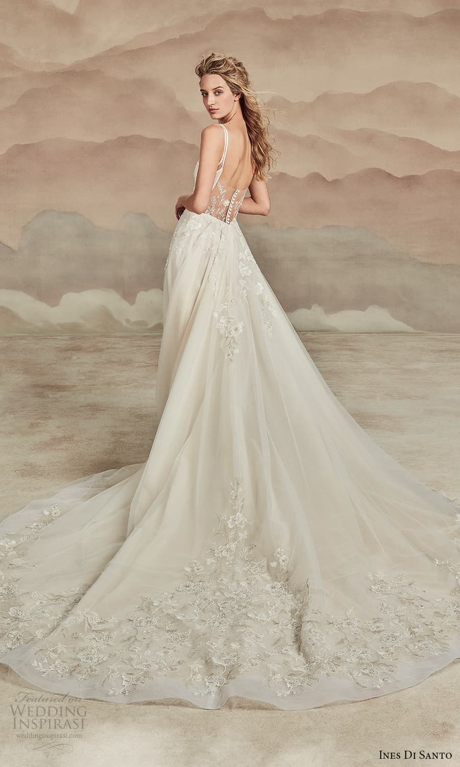 ines di santo spring 2022 bridal sleeveless straps semi sweetheart neckline fully embellished a line ball gown wedding dress chapel train sheer back (15) bv