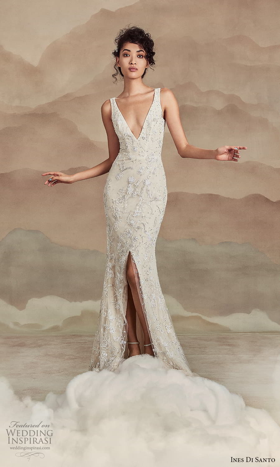 ines di santo spring 2022 bridal sleeveless straps v neckline fully embellished sheath wedding dres slit skirt (4) mv