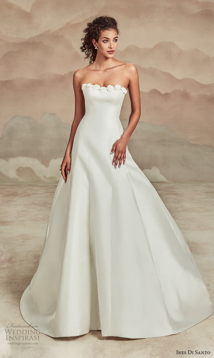 ines di santo spring 2022 bridal strapless embellished straight across neckline clean minimalist modified a line wedding dress chapel train (18) mv