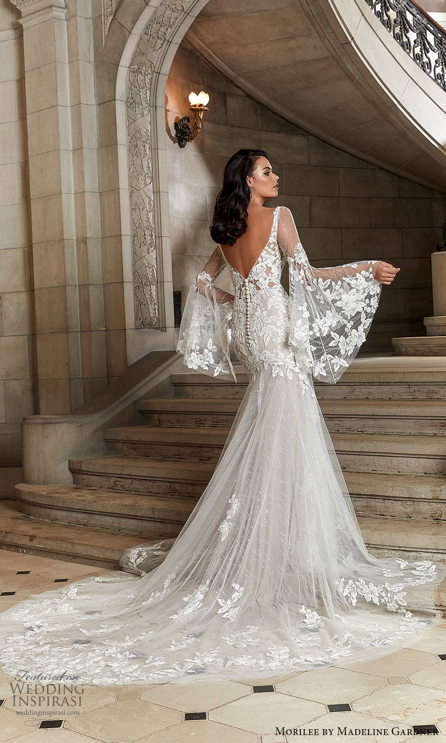 morilee madeline gardner spring 2022 bridal detachable sheer long flare sleeves sleeveless straps plunging v necklne fully embellished fit flare mermaid wedding dress chapel train (3) bv morilee madeline gardner spring 2022 bridal detachable sheer long flare sleeves sleeveless straps plunging v necklne fully embellished fit flare mermaid wedding dress chapel train (3) bv