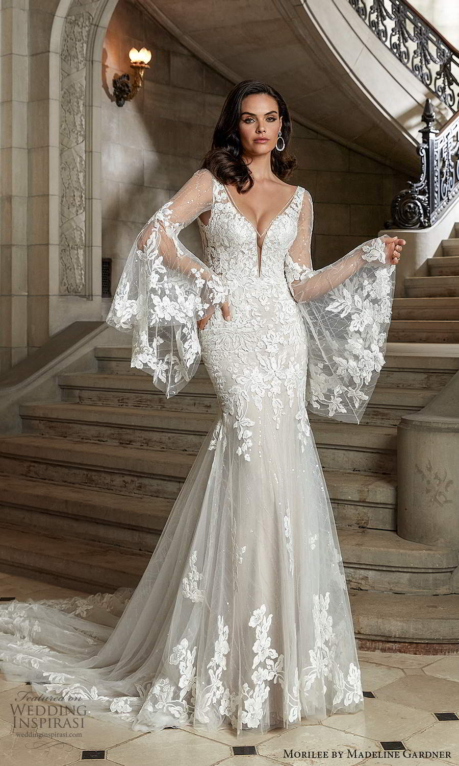 morilee madeline gardner spring 2022 bridal detachable sheer long flare sleeves sleeveless straps plunging v necklne fully embellished fit flare mermaid wedding dress chapel train (3) mv morilee madeline gardner spring 2022 bridal detachable sheer long flare sleeves sleeveless straps plunging v necklne fully embellished fit flare mermaid wedding dress chapel train (3) mv