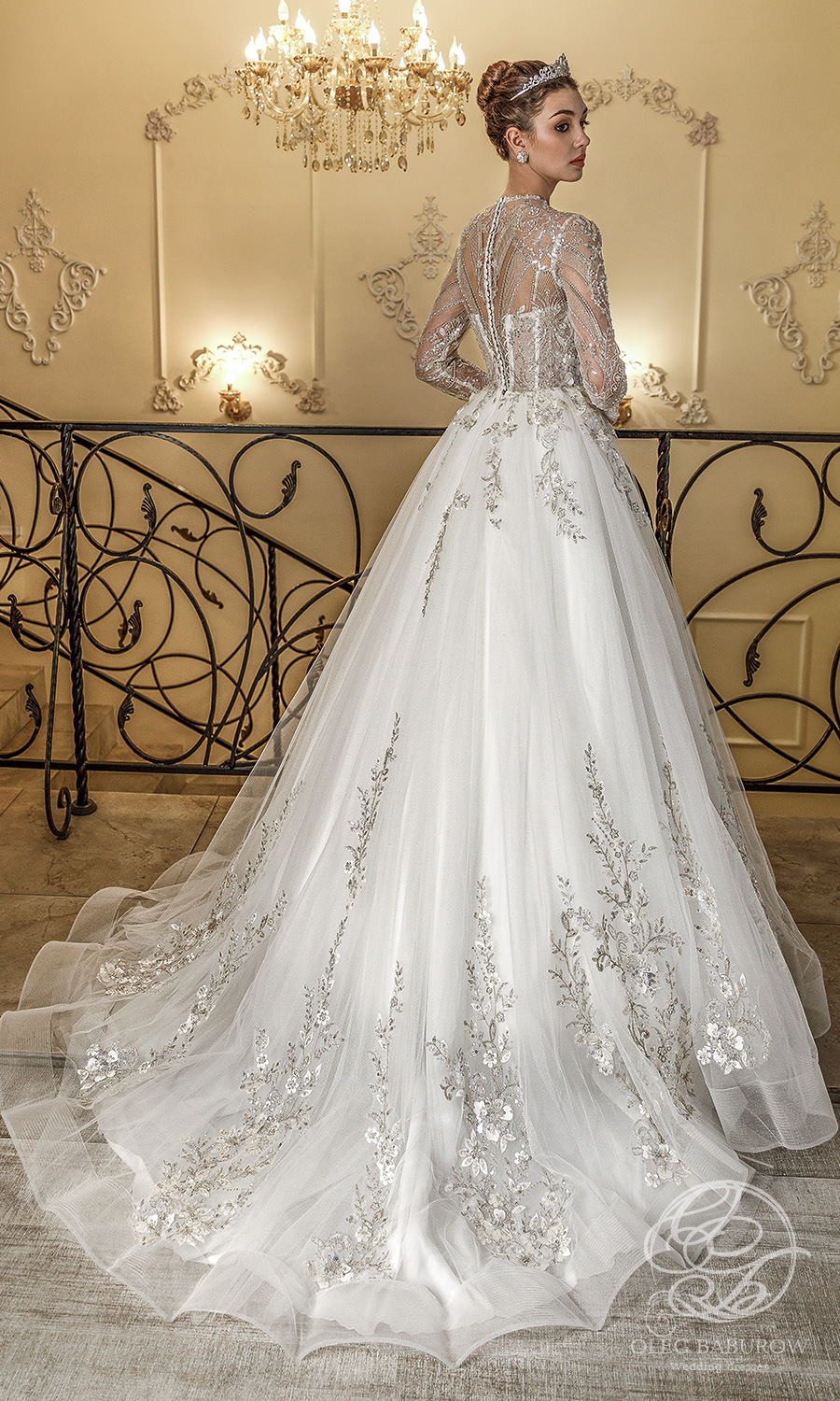 oleg baburow 2021 life miracle bridal long sleeves jewel neckline heavily embellished bodice a line ball gown wedding dress chapel train (claudia) bv