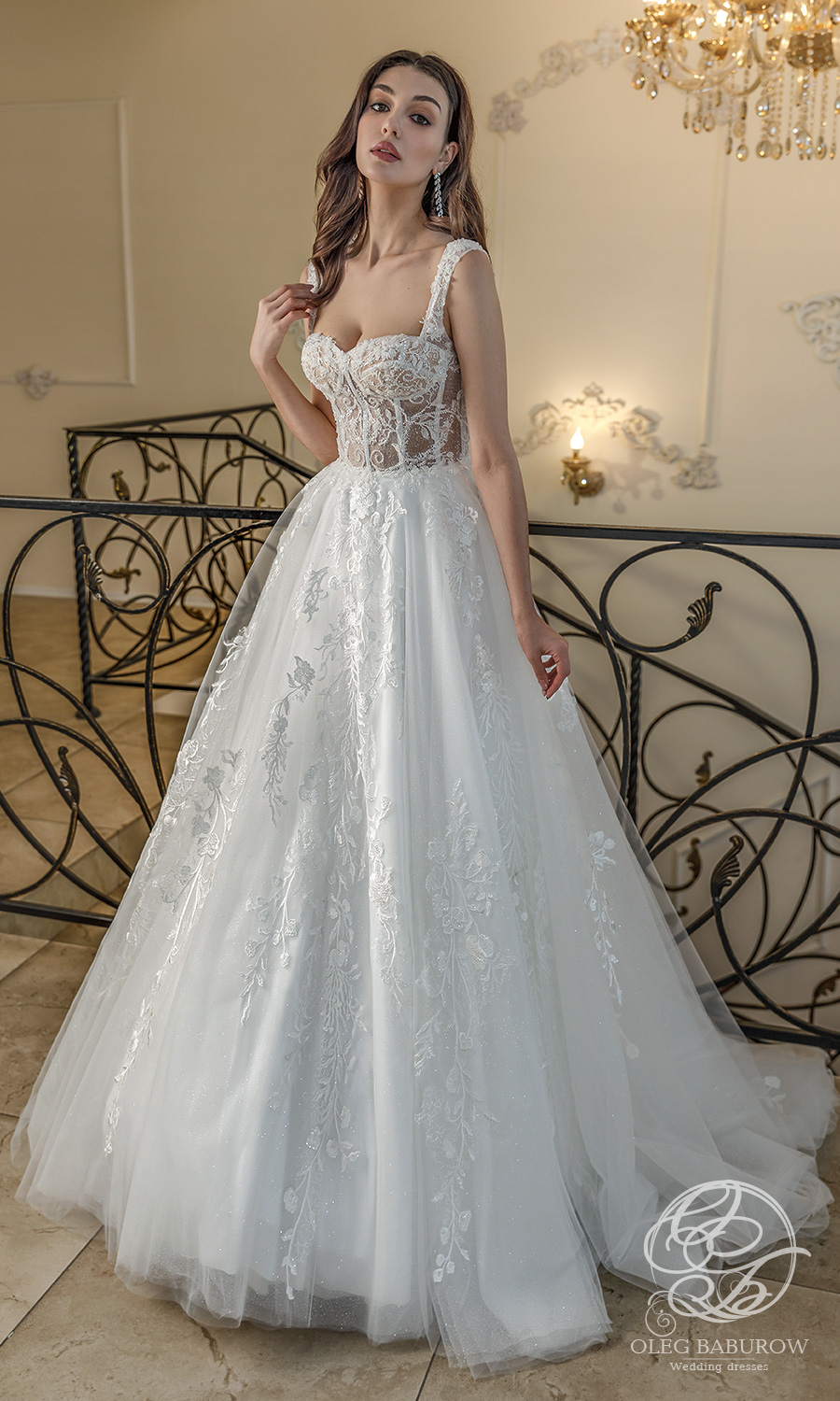 oleg baburow 2021 life miracle bridal sleeveless thick straps sweetheart neckline fully embellished lace a line ball gown wedding dress chapel train (fabiana) mv