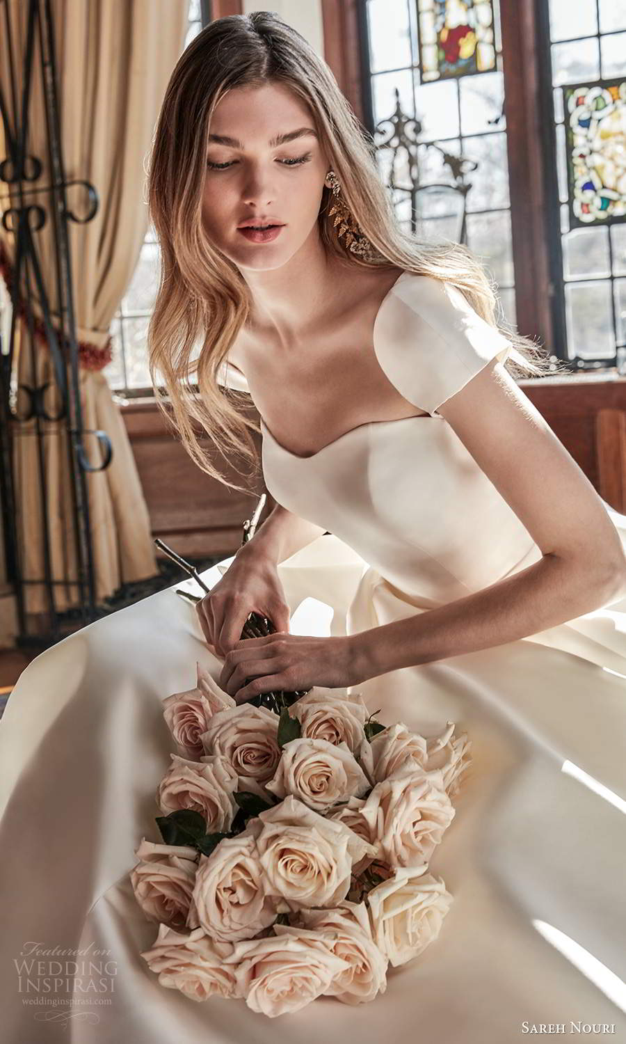 sareh nouri spring 2022 bridal cap sleeves sweetheart neckline clean minimalist a line ball gown wedding dress chapel train (7) zv