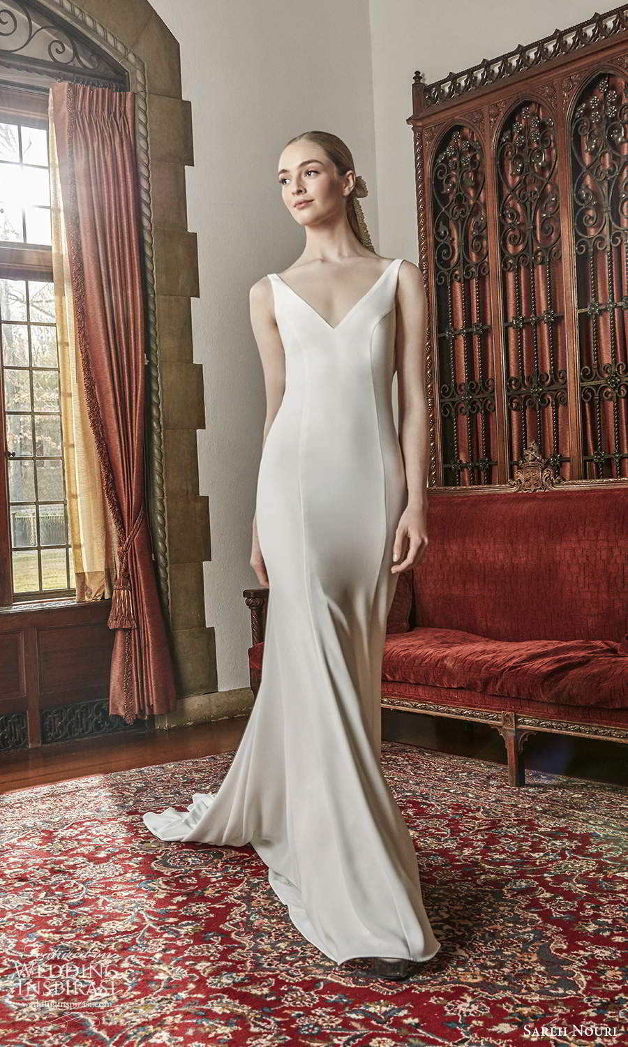 sareh nouri spring 2022 bridal sleeveless straps v neckline clean minimalist fit flare mermaid wedding dress chapel train (4) mv sareh nouri spring 2022 bridal sleeveless straps v neckline clean minimalist fit flare mermaid wedding dress chapel train (4) mv