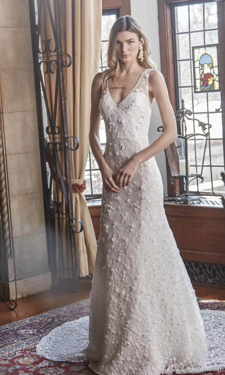 sareh nouri spring 2022 bridal sleeveless straps v neckline fully embellished sheat trumpet wedding dress chapel train (8) mv sareh nouri spring 2022 bridal sleeveless straps v neckline fully embellished sheat trumpet wedding dress chapel train (8) mv