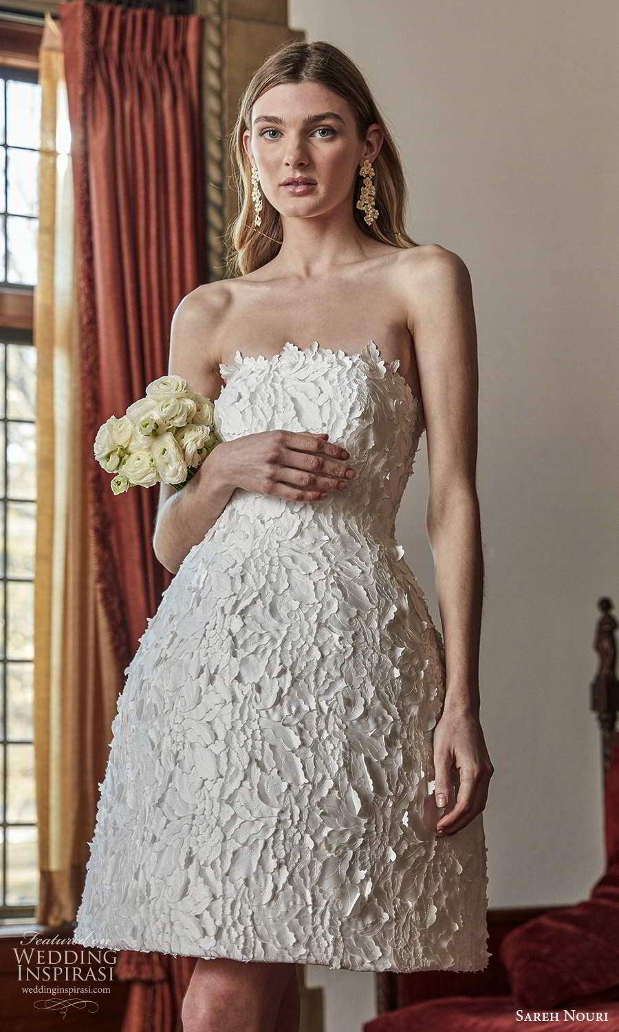 sareh nouri spring 2022 bridal strapless straight across neckline fully embellished short a line wedding dress (12) zv sareh nouri spring 2022 bridal strapless straight across neckline fully embellished short a line wedding dress (12) zv