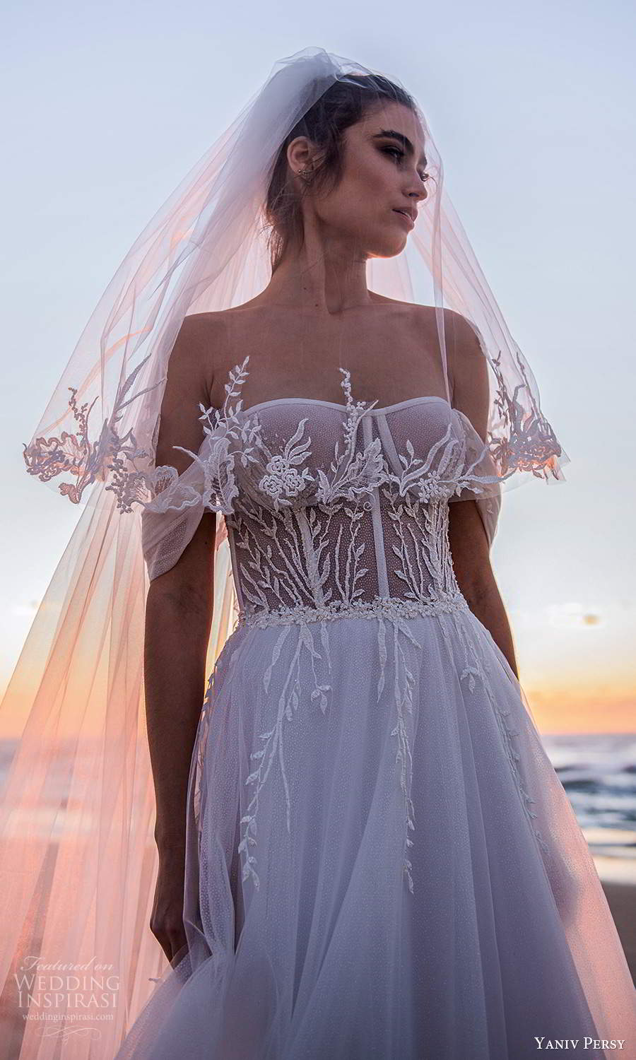 yaniv persy 2021 bridal off shoulder straps swag sleeves semi sweetheart neckline embellished bodice a line ball gown wedding dress chapel train (8) zv
