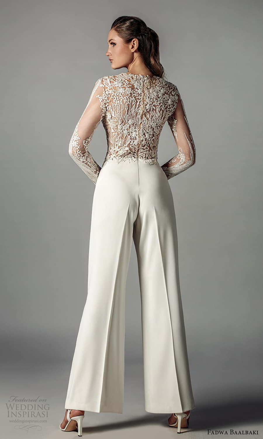 fadwa baalbaki spring 2021 bridal sheer long sleeves jewel neckline embellished bodice pant jumpsuit wedding dress (5) bv