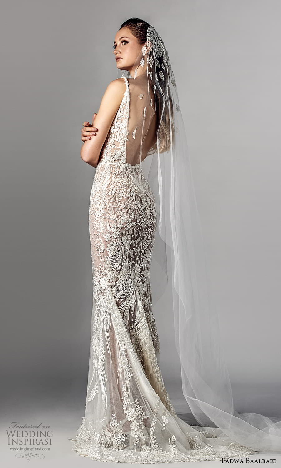 fadwa baalbaki spring 2021 bridal sleeveless straps v neckline fully embellished sheath wedding dress chapel train (4) bv