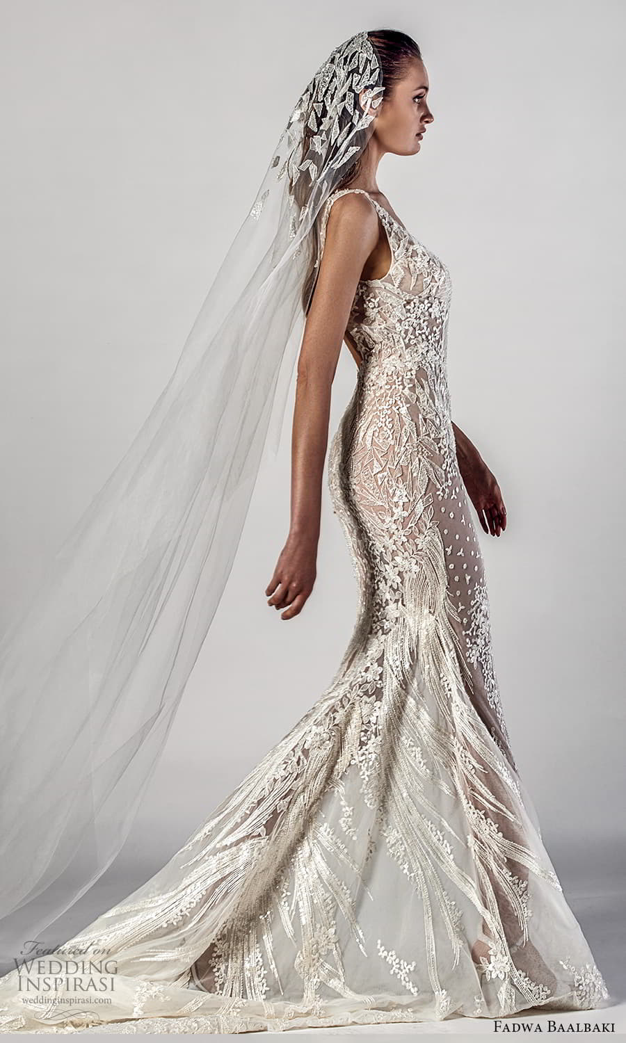 fadwa baalbaki spring 2021 bridal sleeveless straps v neckline fully embellished sheath wedding dress chapel train (4) sv