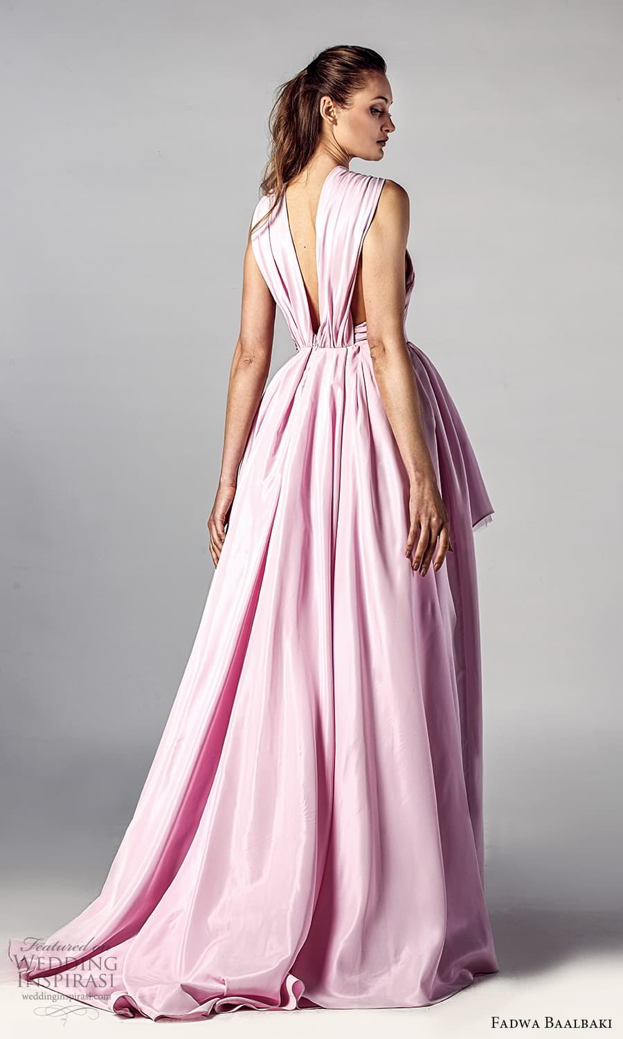 fadwa baalbaki spring 2021 bridal strapless sweetheart neckline pleated bodice a line ball gown high low wedding dress chapel train pink (9) bv