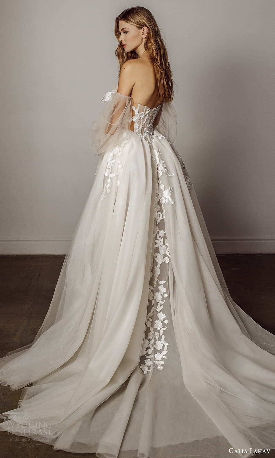 galia lahav spring 2022 bridal detached puff sleeves strapless sweetheart neckline fully embellished a line ball gown wedding dress chapel train (5) bv