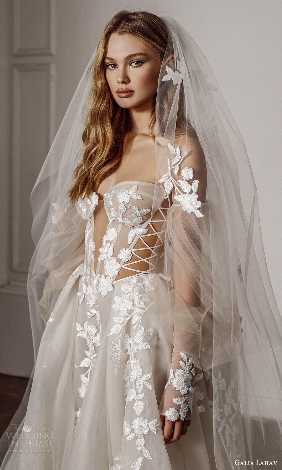 galia lahav spring 2022 bridal detached puff sleeves strapless sweetheart neckline fully embellished a line ball gown wedding dress chapel train (5) zv