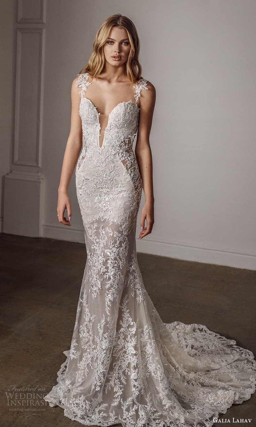 galia lahav spring 2022 bridal mini cap sleeves plunging v neckline fully embellished lace sheath wedding dress chapel train (11) mv galia lahav spring 2022 bridal mini cap sleeves plunging v neckline fully embellished lace sheath wedding dress chapel train (11) mv