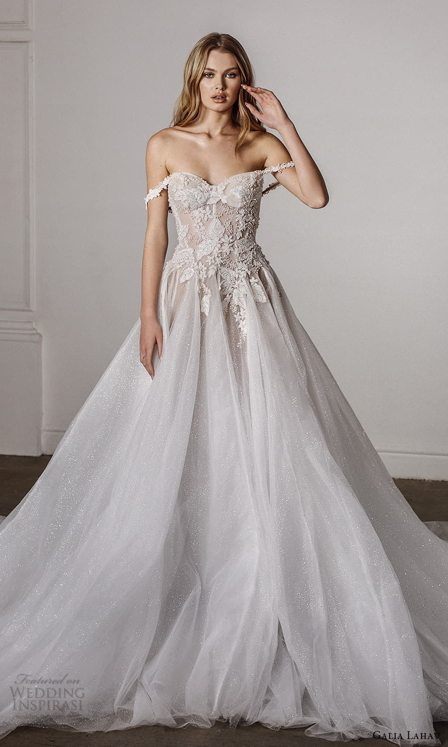 galia lahav spring 2022 bridal off shoulder swag straps sweetheart neckline embellished bodice a line ball gown wedding dress chapel train (10) mv galia lahav spring 2022 bridal off shoulder swag straps sweetheart neckline embellished bodice a line ball gown wedding dress chapel train (10) mv
