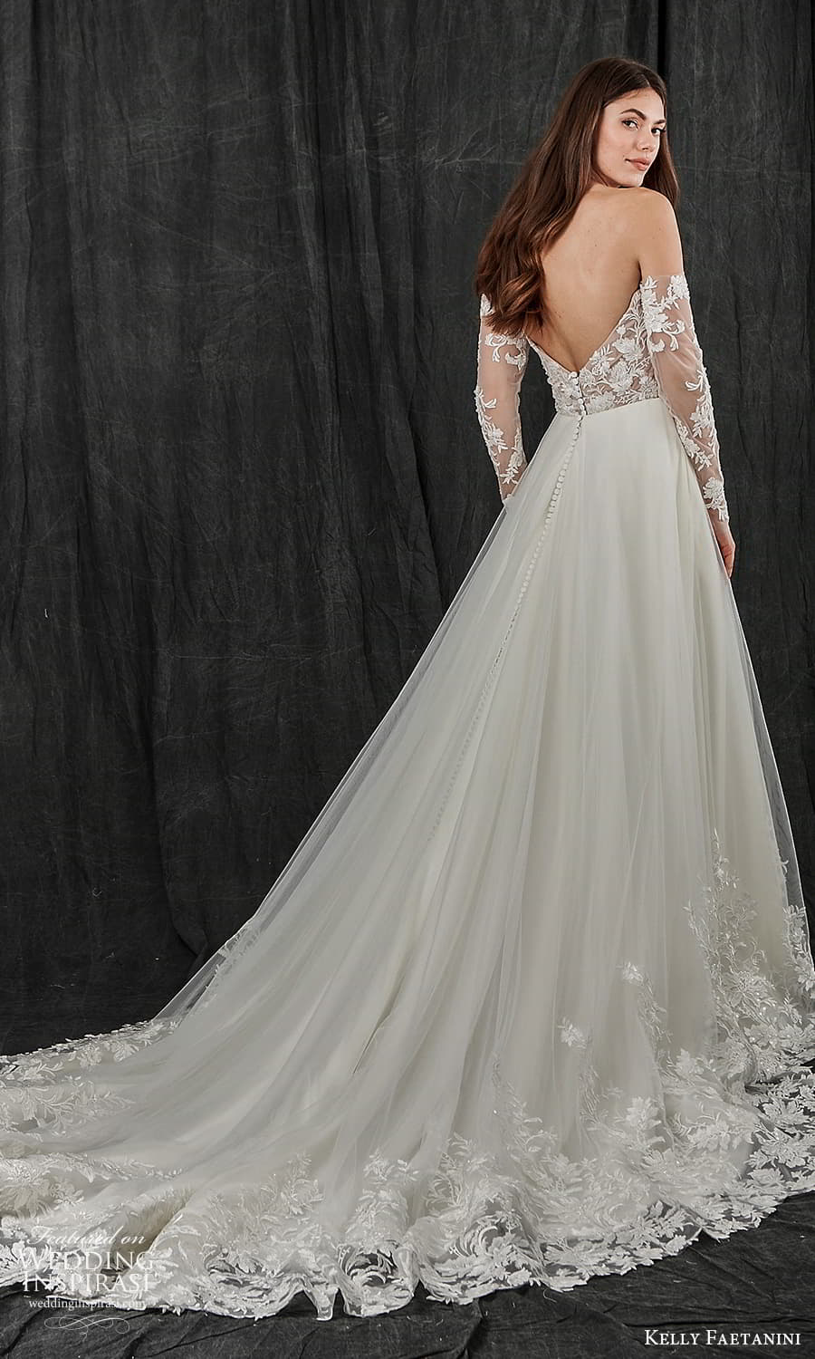 kelly faetanini spring 2022 bridal sheer detached long sleeves curved neckling embellished lace bodice clean skirt a line weding dress chapel train (16) bv kelly faetanini spring 2022 bridal sheer detached long sleeves curved neckling embellished lace bodice clean skirt a line weding dress chapel train (16) bv