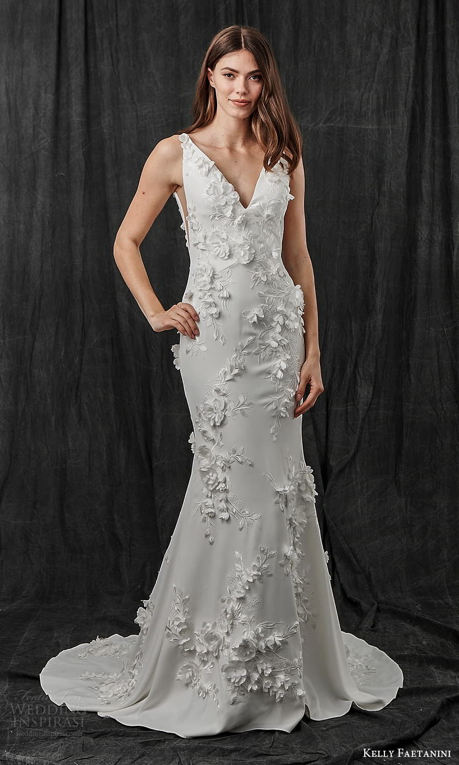 kelly faetanini spring 2022 bridal sleeveless straps v neckline fully embellished sheath wedding dress chapel train (11) mv