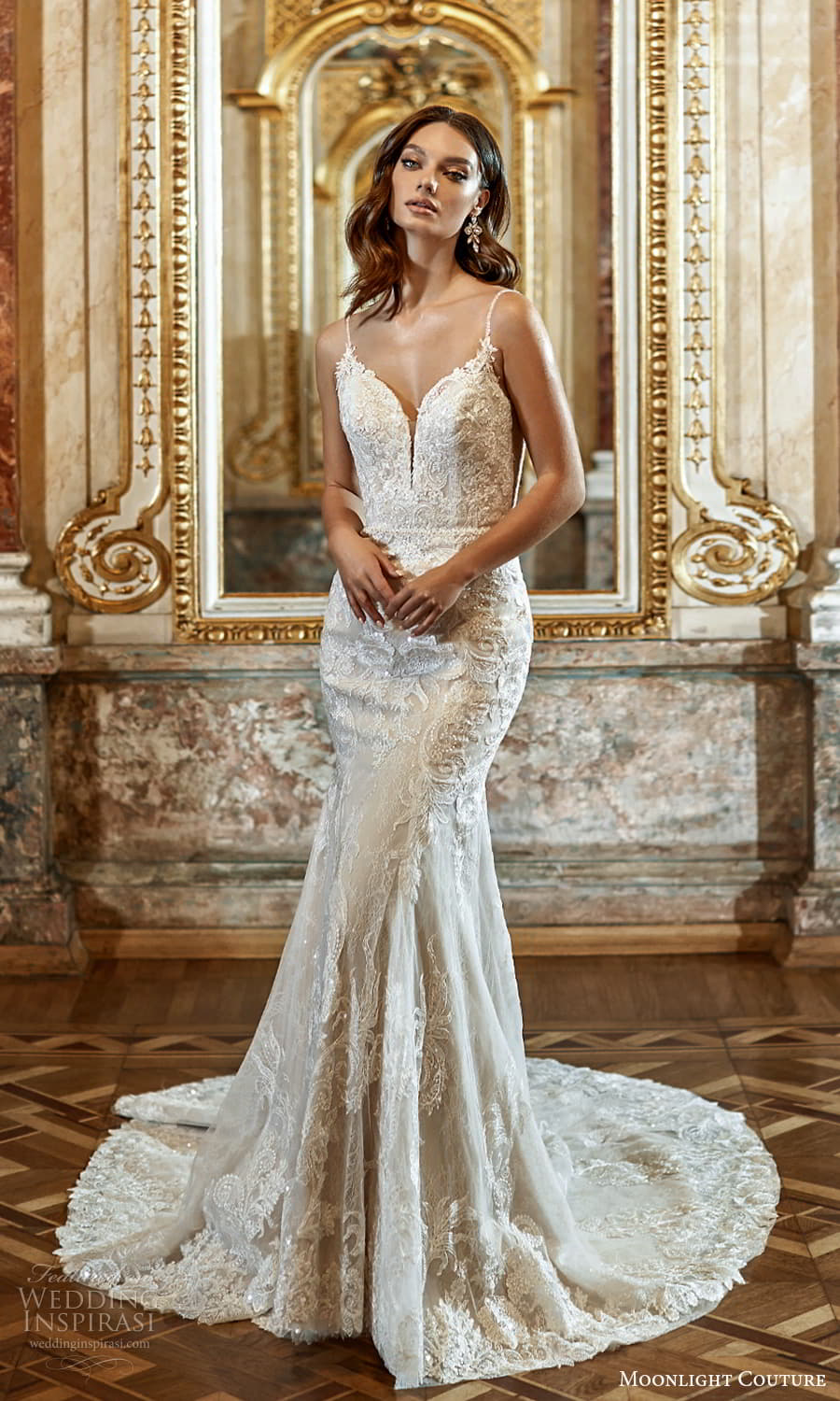 moonlight couture fall 2021 bridal sleeveless straps sweetheart neckline fully embellished sheath wedding dress chapel train (2) mv