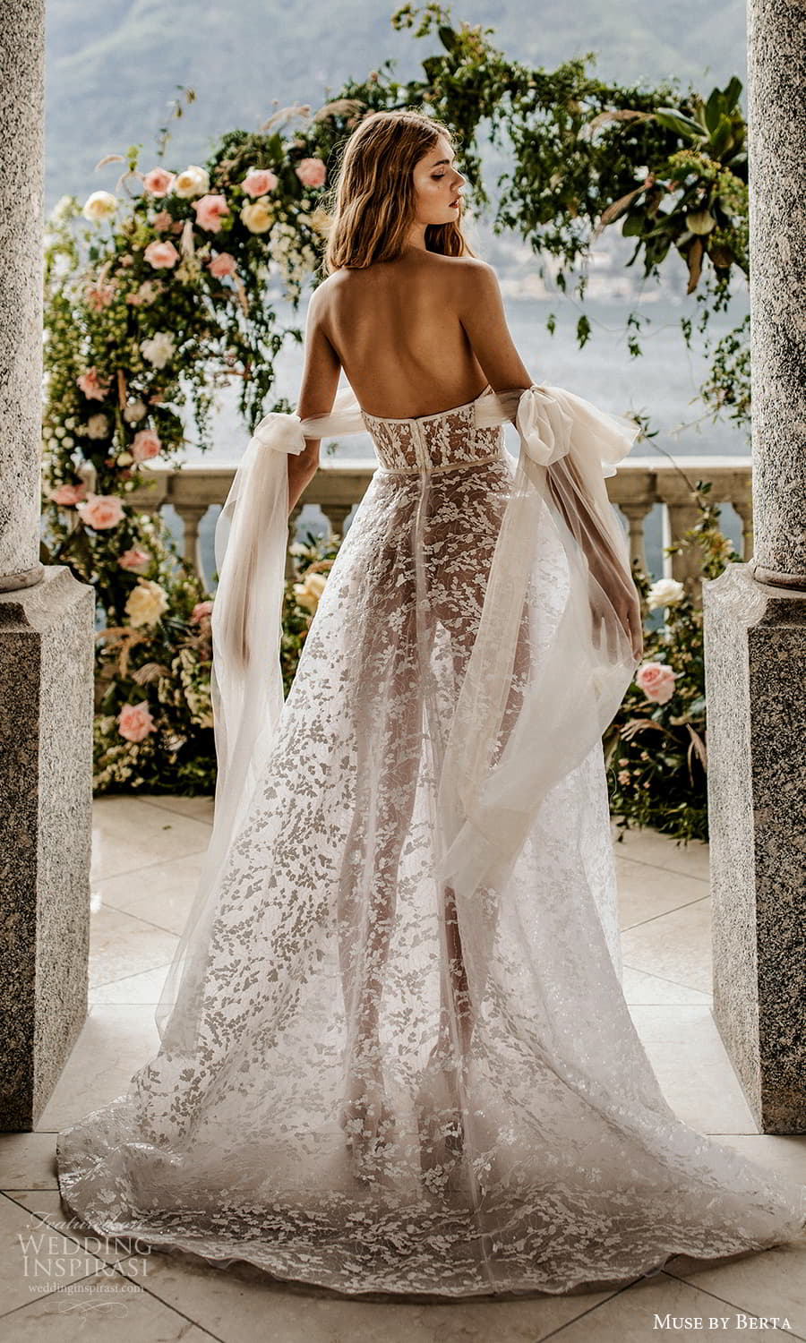 muse by berta spring 2022 bridal off shoulder straps sweetheart neckline fully embellished lace a line ball gown wedding dress chapel train ( 16) bv