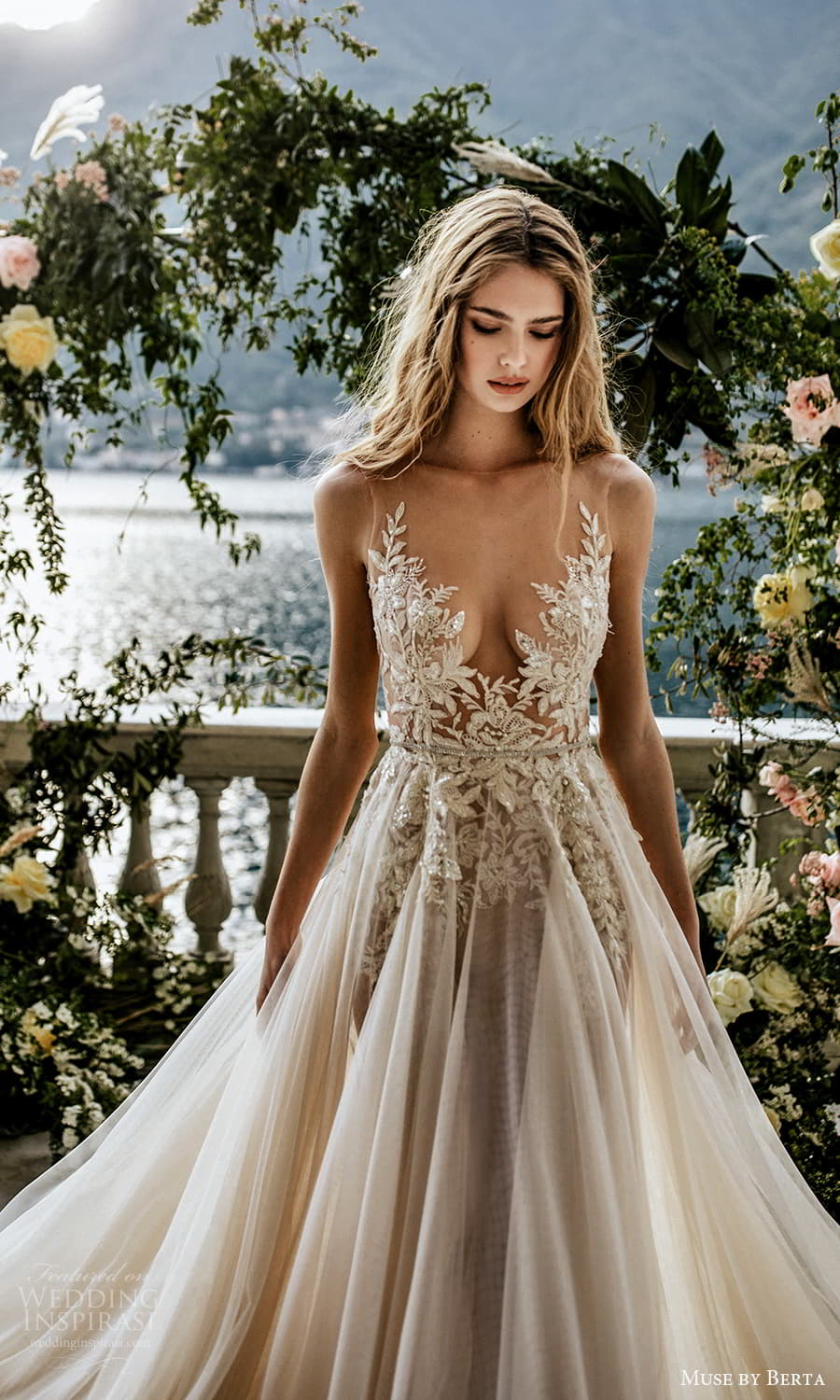 muse by berta spring 2022 bridal sleeveless straps plunging v neckline embellished bodice a line ball gown wedding dress chapel train (10) zv