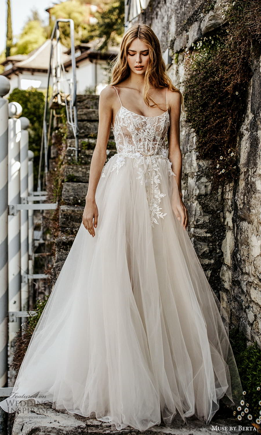 muse by berta spring 2022 bridal sleeveless straps scoop neckline embellished bodice a line ball gown wedding dress slit skirt (11) fv