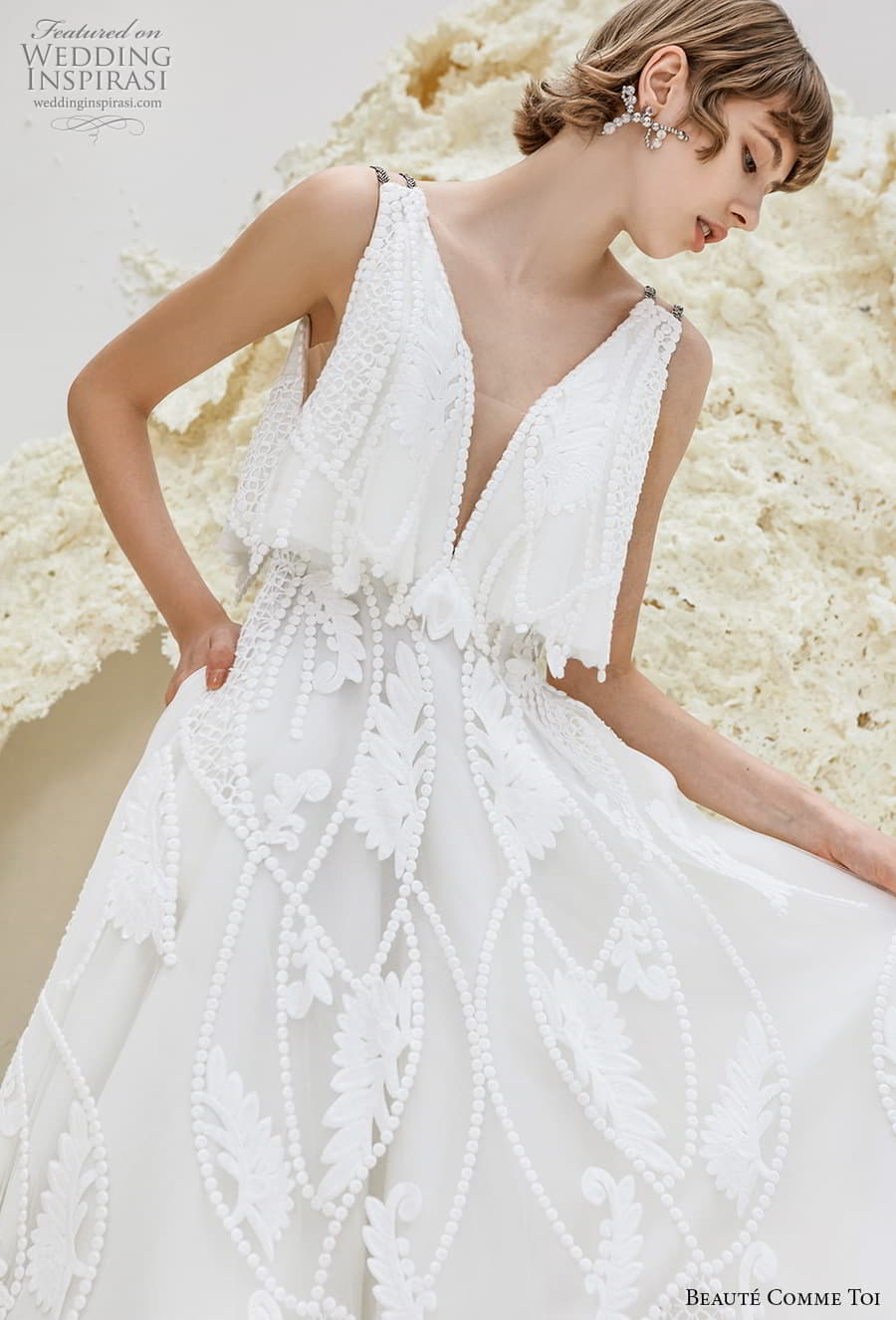 beaute comme toi spring 2022 bridal double strap deep v neck full embellishment romantic a line wedding dress v back chapel train (eleanor) zv