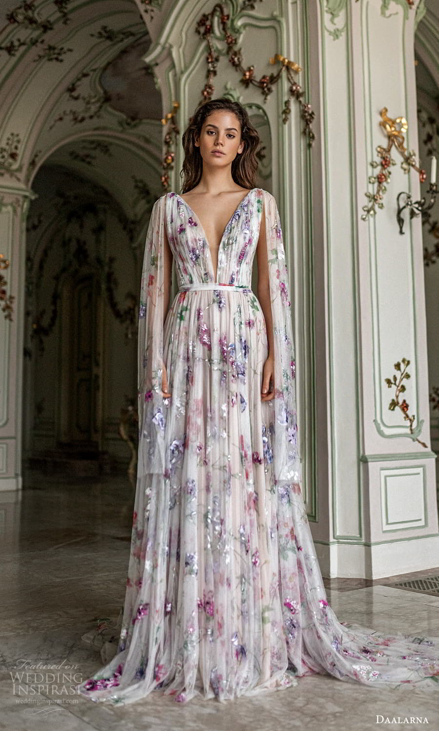 daalarna spring 2022 bridal cape sleeves plunging v neckline fully embellished a line wedding dress multicolor chapel train (33) mv daalarna spring 2022 bridal cape sleeves plunging v neckline fully embellished a line wedding dress multicolor chapel train (33) mv