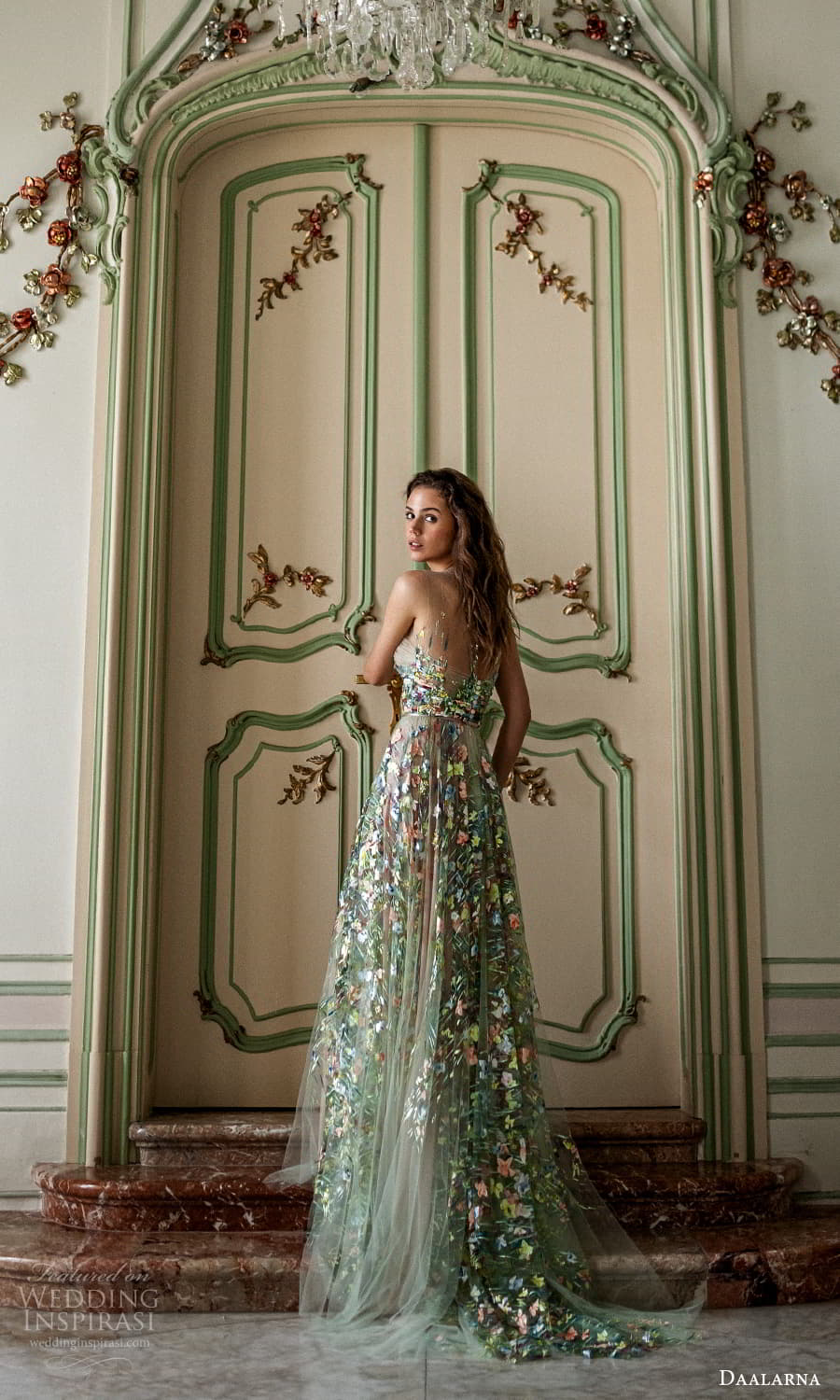 daalarna spring 2022 bridal sleeveless sheer straps straight across neckline fully embellished a line wedding dress chapel train green metallic (32) bv daalarna spring 2022 bridal sleeveless sheer straps straight across neckline fully embellished a line wedding dress chapel train green metallic (32) bv