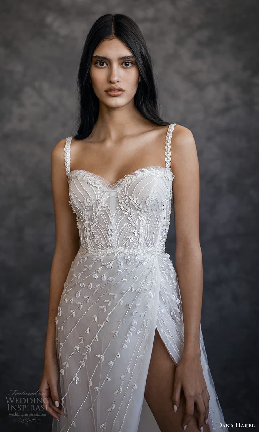 dana harel spring 2022 bridal sleeveless straps sweetheart neckline fully embellished a line ball gown wedding dress chapel train (1) zv