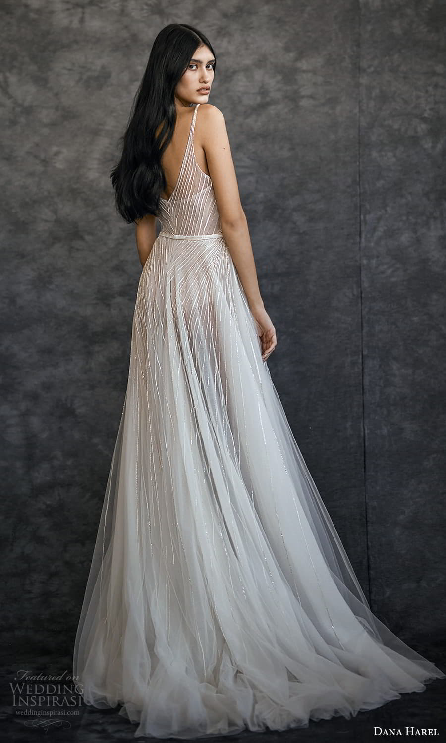 dana harel spring 2022 bridal sleeveless straps v neckline fully embellished a line wedding dress slit skirt (5) bv