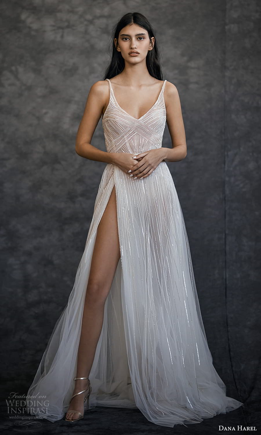 dana harel spring 2022 bridal sleeveless straps v neckline fully embellished a line wedding dress slit skirt (5) mv dana harel spring 2022 bridal sleeveless straps v neckline fully embellished a line wedding dress slit skirt (5) mv