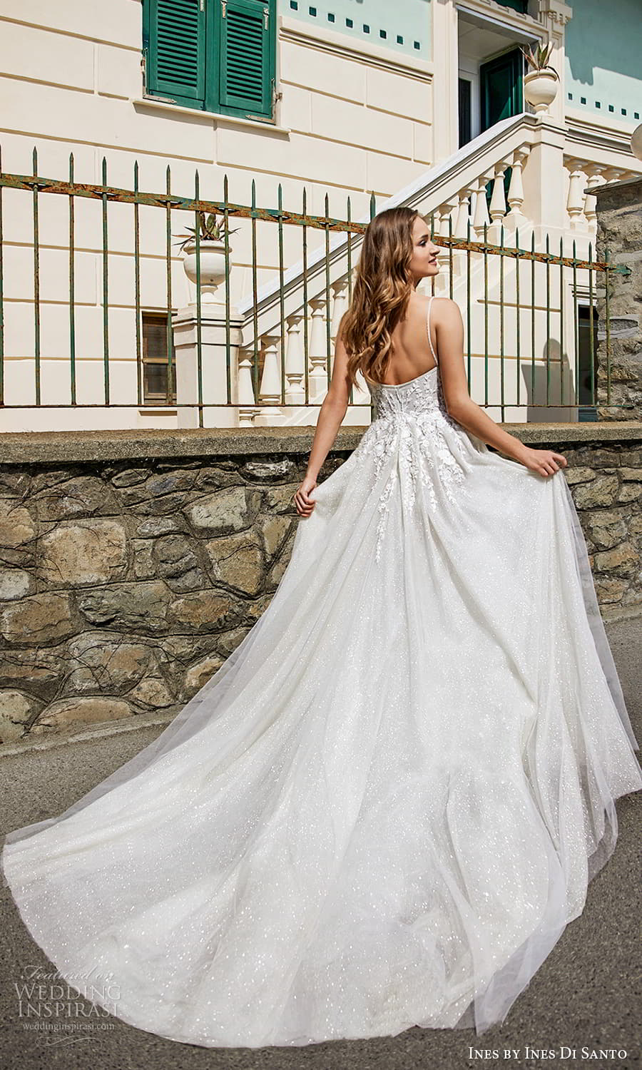 ines ines di santo spring 2022 bridal sleeveless beaded straps sweetheart neckline fully embellished a line ball gown wedding dress chapel train slit skirt (3) bv