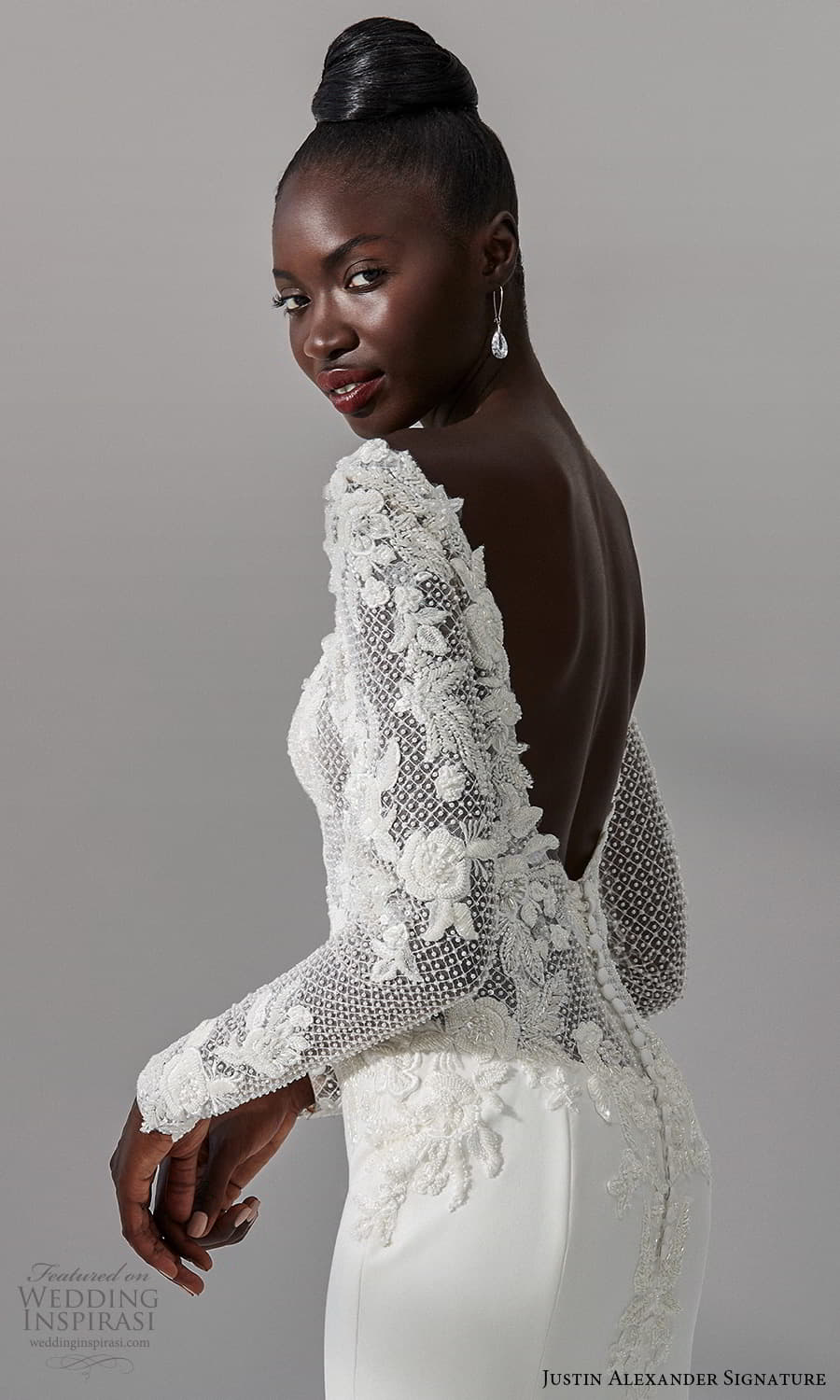 justin alexander signature fall 2021 bridal long sleeve v neckline heavily embellished bodice clean skirt sheath wedding dress chapel train (7) zbv justin alexander signature fall 2021 bridal long sleeve v neckline heavily embellished bodice clean skirt sheath wedding dress chapel train (7) zbv