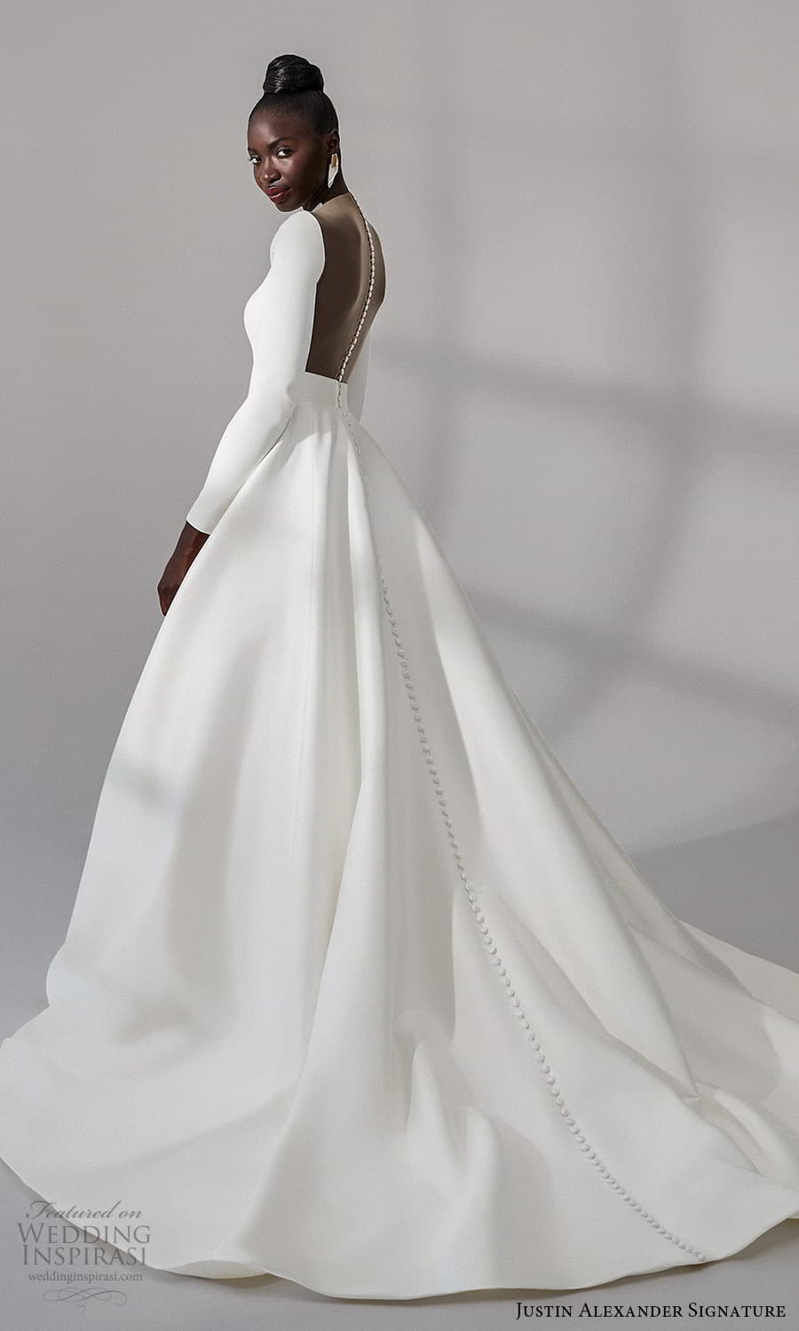 justin alexander signature fall 2021 bridal long sleeves plunging v neckline clean minimalist a line vball gown wedding dress chapel train (9) sv justin alexander signature fall 2021 bridal long sleeves plunging v neckline clean minimalist a line vball gown wedding dress chapel train (9) sv