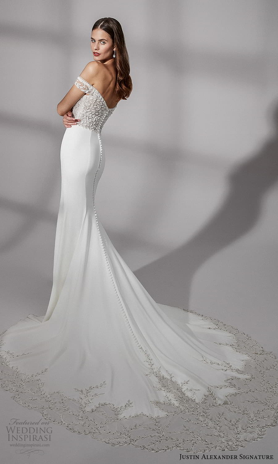 justin alexander signature fall 2021 bridal off shoulder straps sweetheart neckline embellished bodice clean skirt sheath wedding dress chapel train (19) bv justin alexander signature fall 2021 bridal off shoulder straps sweetheart neckline embellished bodice clean skirt sheath wedding dress chapel train (19) bv