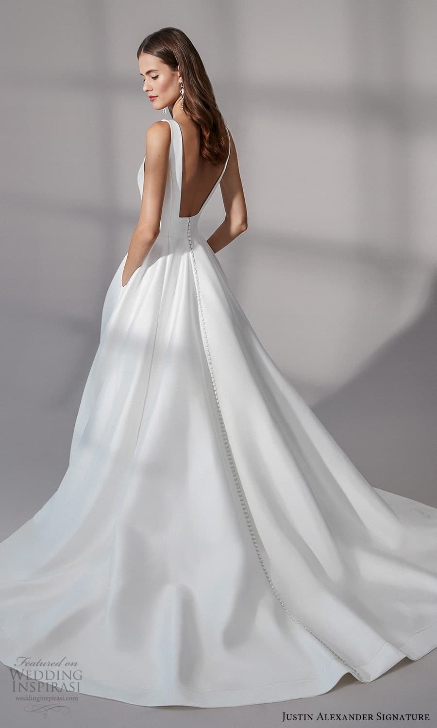 justin alexander signature fall 2021 bridal sleeveless straps square neckline clean minimalist a line ball gown wedding dress chapel train (10) bv