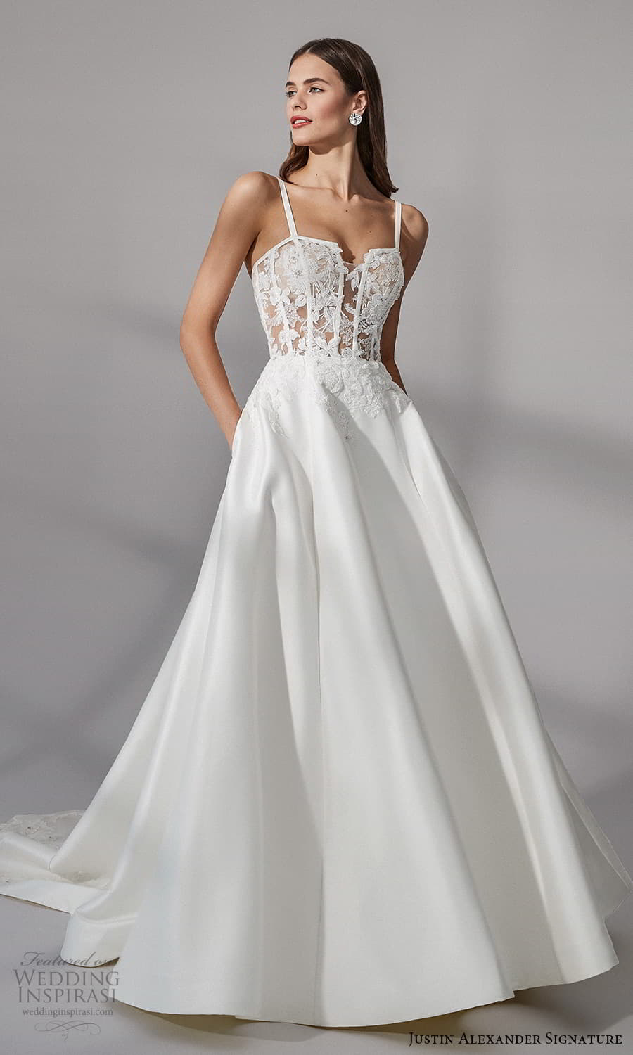 justin alexander signature fall 2021 bridal sleeveless straps square neckline embellished bodice a line ball gown wedding dress (2) mv