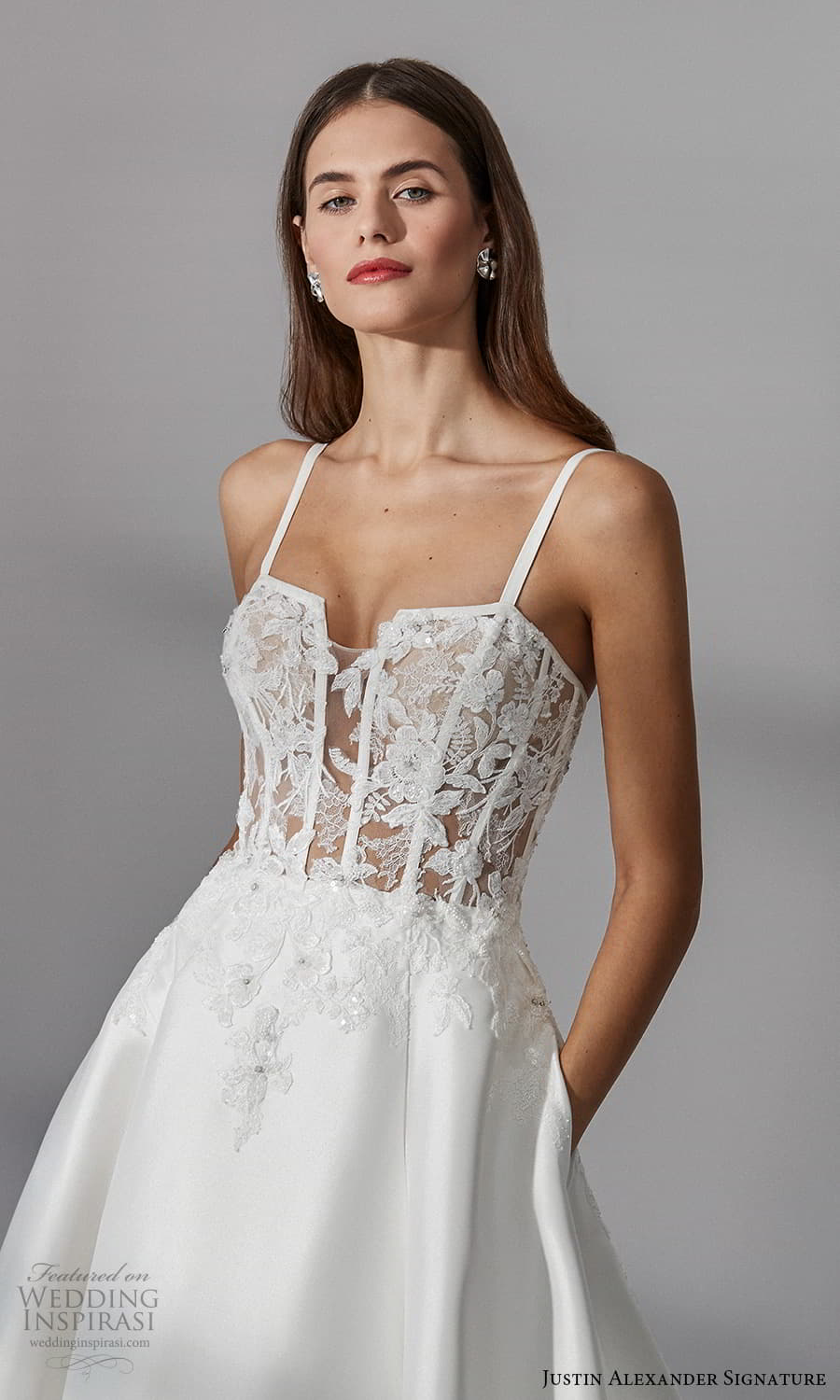 justin alexander signature fall 2021 bridal sleeveless straps square neckline embellished bodice a line ball gown wedding dress (2) zv