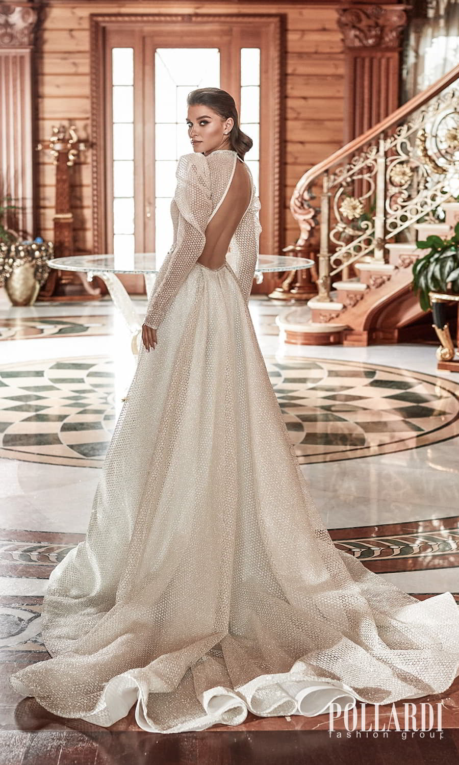 pollardi 2022 your triumph bridal long puff sleeves high neckline fully embellished a line ball gown wedding dress slit skirt chapel train cutout back (enthusiasm) bv