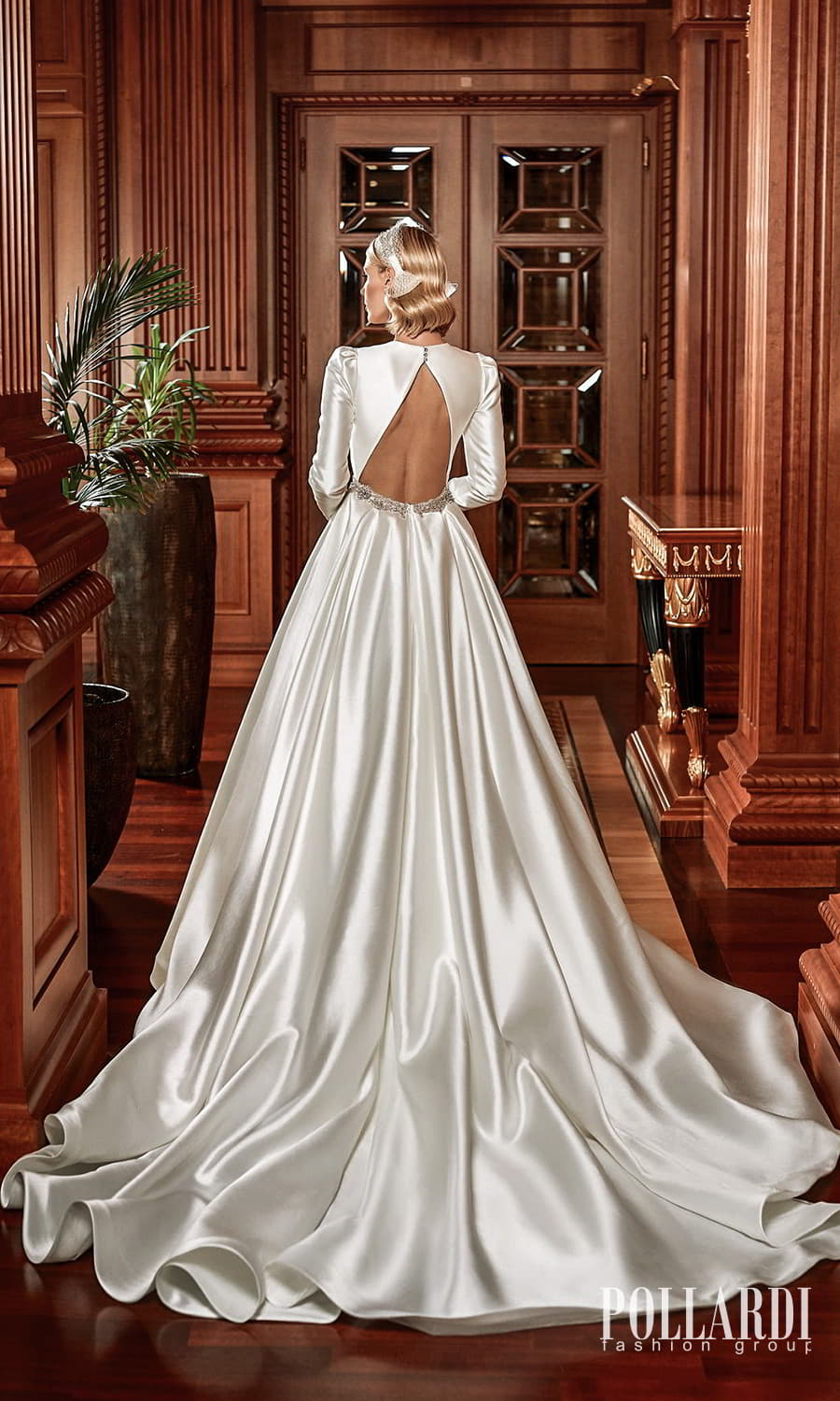 pollardi 2022 your triumph bridal long puff sleeves jewel neckline cutout bodice clean minimalist a line ball gown wedding dress chapel train cutout back (shininess) bv