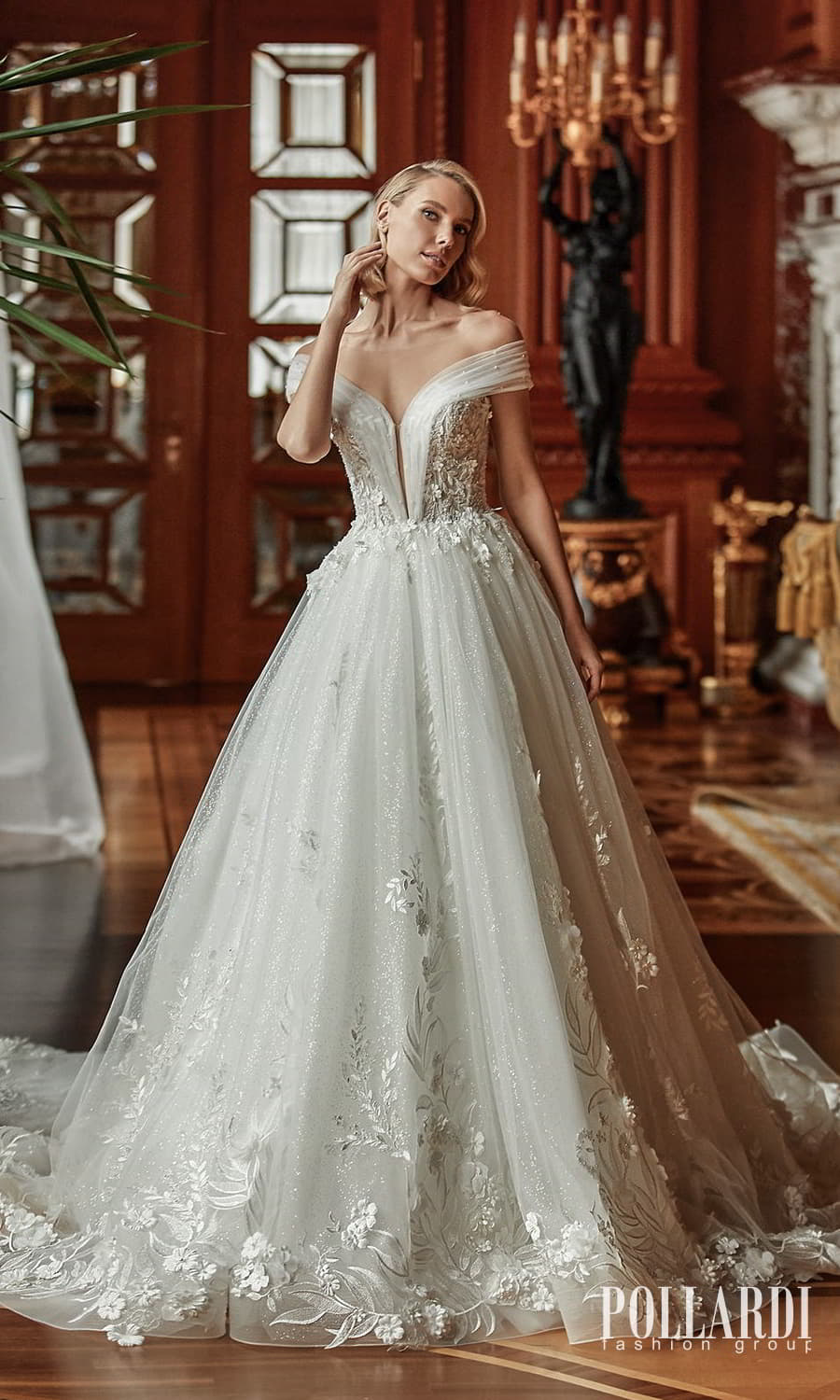 pollardi 2022 your triumph bridal off shoulder strap plunging v neckline embellished bodice a line ball gown wedding dress chapel train (glee) mv