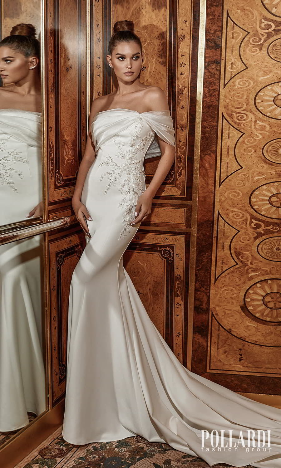 pollardi 2022 your triumph bridal one shoulder straight across neckline embellished bodice minimalist sheath wedding dress chapel train (excellence) mv