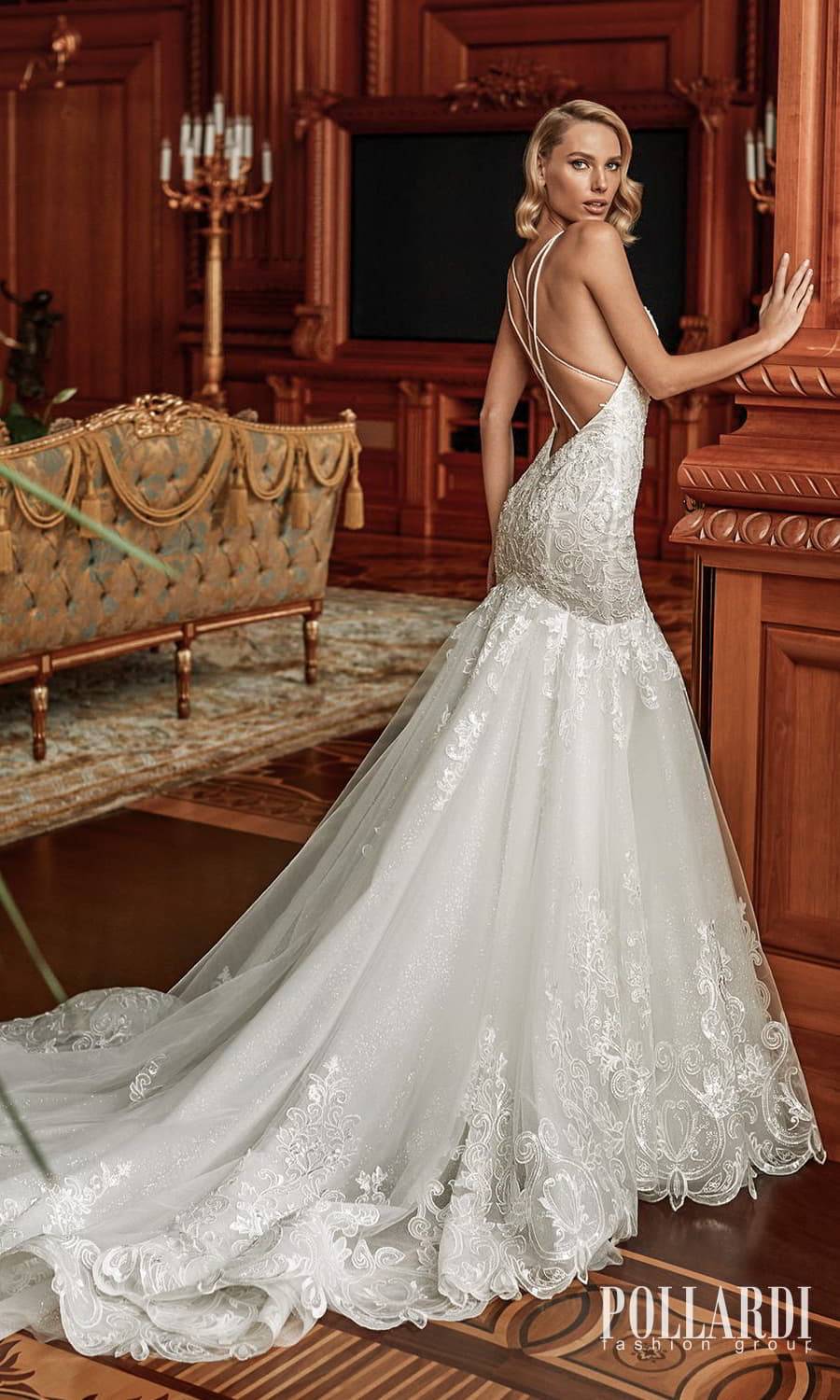 pollardi 2022 your triumph bridal sleeveless straps plunging v neckline fully embellished fit flare mermaid wedding dress chapel train low back (excitement) bv