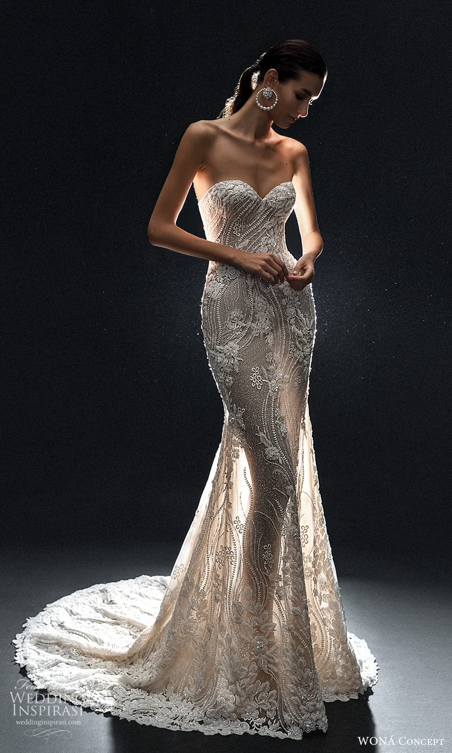 wona concept 2022 bridal strapless sweetheart neckline fully embellished sheath wedding dress chapel train (13) mv