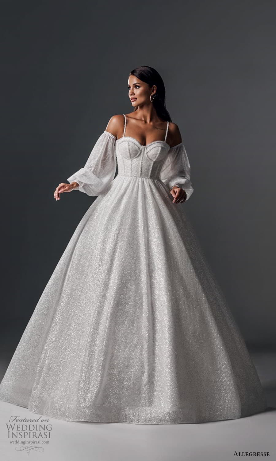 allegresse 2022 bridal detached puff sleeves sleeveless straps sweetheart neckline fully embellished a line ball gown wedding dress (1) mv