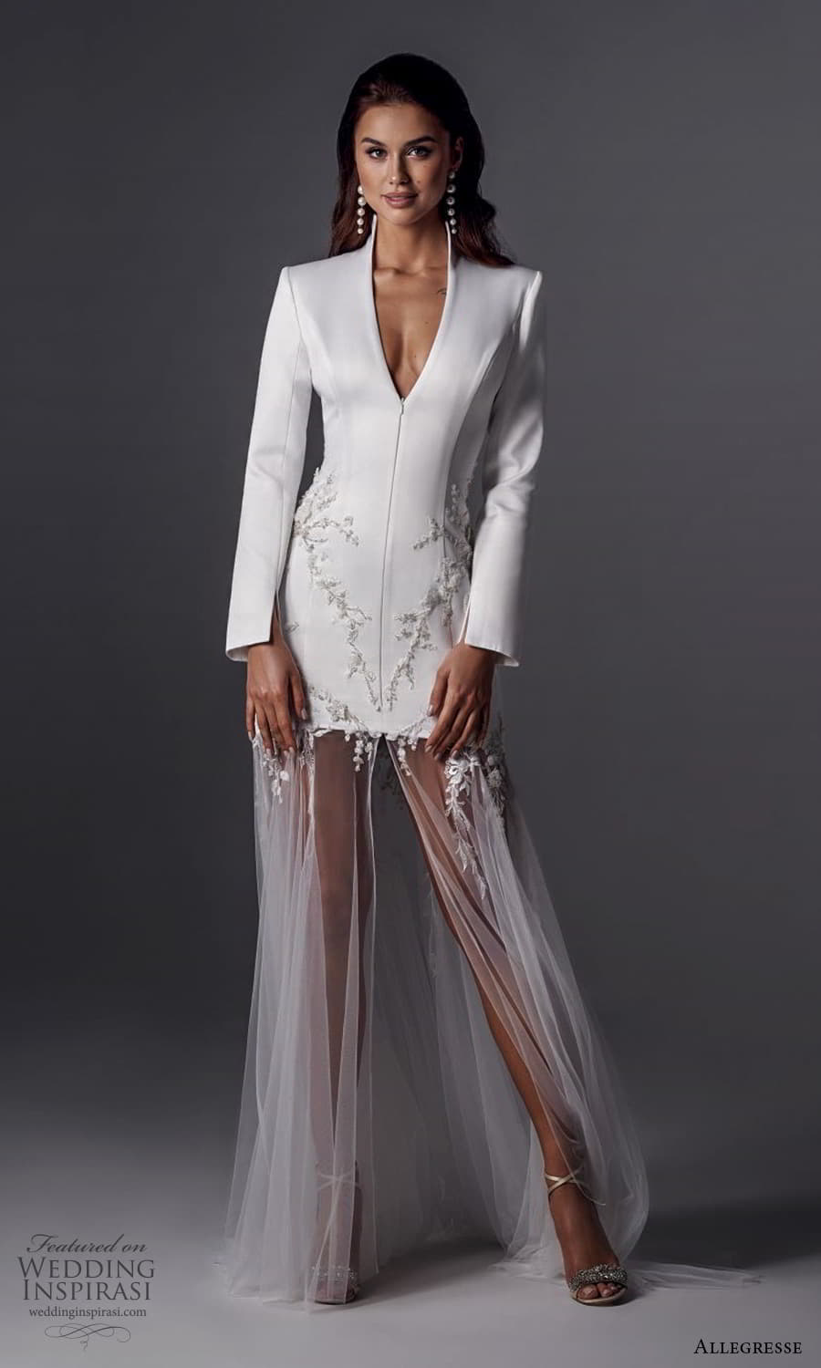 allegresse 2022 bridal long sleeve high neckline clean minimalist mermaid wedding dress sheer skirt chapel train (17) mv